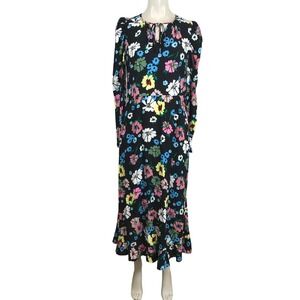 M&S Collection Womens Black Floral Sustainable Viscose Midi Tea Dress Size 12